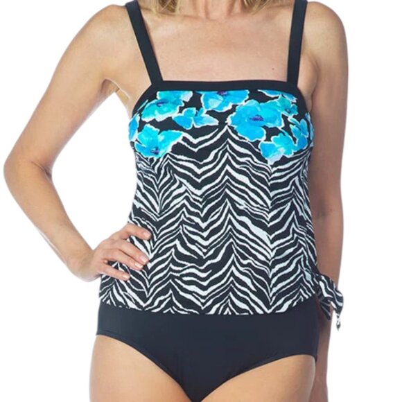 Maxine Of Hollywood Womens Size 16 Bandeau One Piece Swimsuit Zebra Garden - Picture 13 of 13